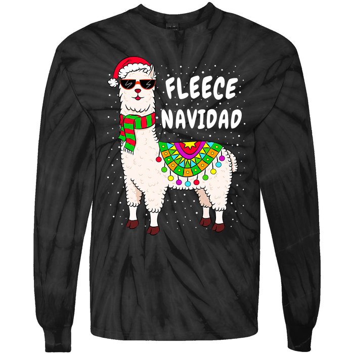 Fleece Feliz Navidad Llama Christmas Cute Xmas Gift Tie-Dye Long Sleeve Shirt