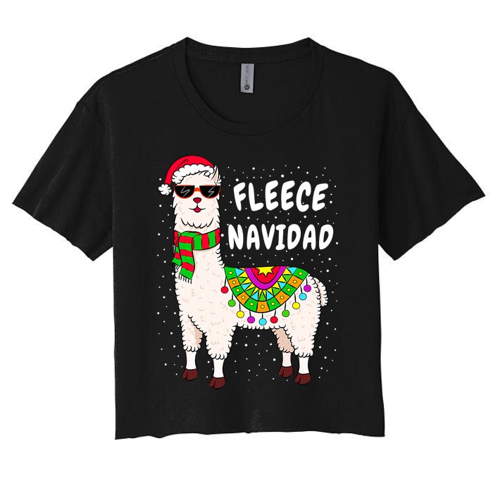 Fleece Feliz Navidad Llama Christmas Cute Xmas Gift Women's Crop Top Tee