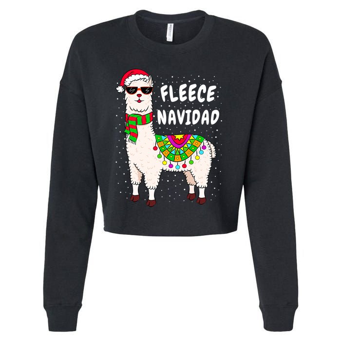 Fleece Feliz Navidad Llama Christmas Cute Xmas Gift Cropped Pullover Crew