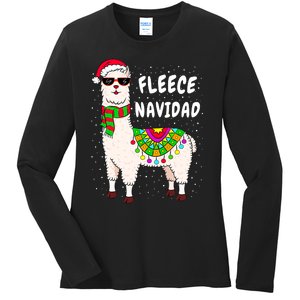 Fleece Feliz Navidad Llama Christmas Cute Xmas Gift Ladies Long Sleeve Shirt