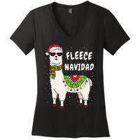 Fleece Feliz Navidad Llama Christmas Cute Xmas Gift Women's V-Neck T-Shirt