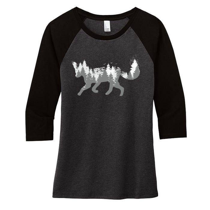 Fox Forest Nature Outdoor Hiking Camping Hunting Gift Women's Tri-Blend 3/4-Sleeve Raglan Shirt