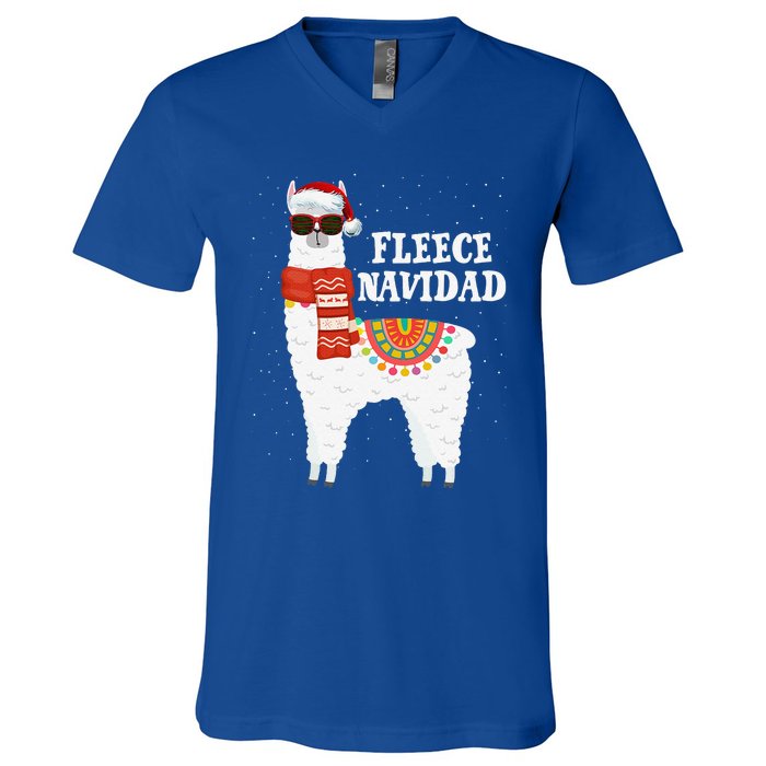 Fleece Feliz Navidad Llama Funny Christmas Pajamas Llamazing V-Neck T-Shirt