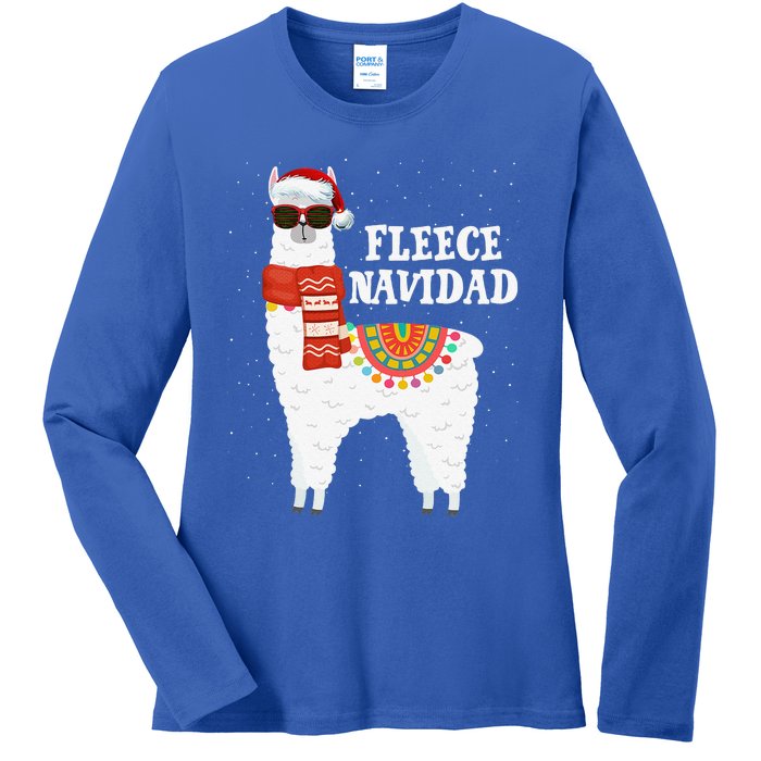 Fleece Feliz Navidad Llama Funny Christmas Pajamas Llamazing Ladies Long Sleeve Shirt