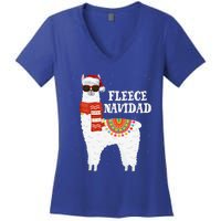 Fleece Feliz Navidad Llama Funny Christmas Pajamas Llamazing Women's V-Neck T-Shirt