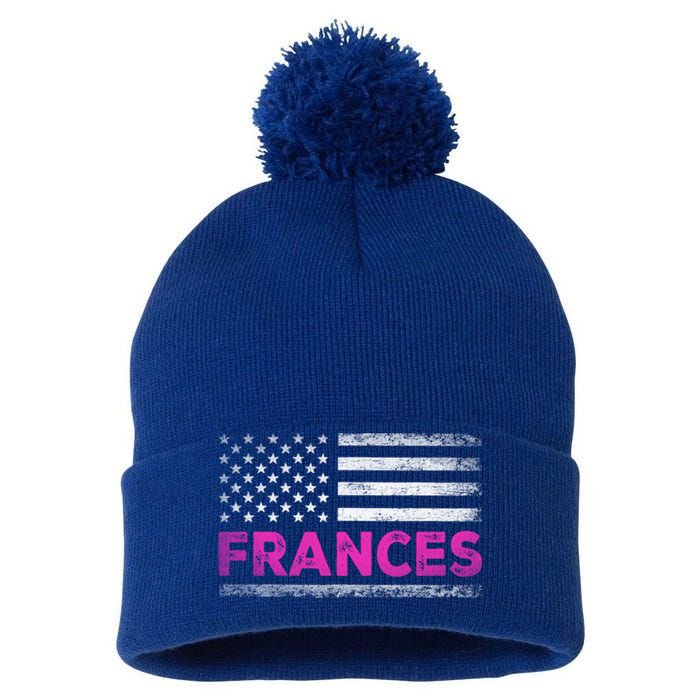 Frances First Name Gift Frances Name American Flag Funny Gift Pom Pom 12in Knit Beanie