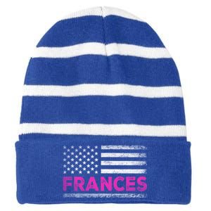 Frances First Name Gift Frances Name American Flag Funny Gift Striped Beanie with Solid Band