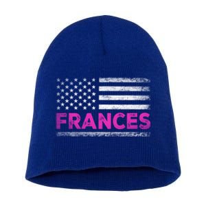 Frances First Name Gift Frances Name American Flag Funny Gift Short Acrylic Beanie