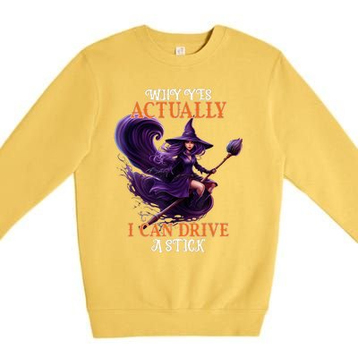 Halloween Witch Gifts Why Yes Actually I Can Drive A Stick Premium Crewneck Sweatshirt