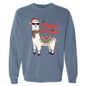 Fleece Feliz Navidad Llama Christmas Cute Xmas Gift Cool Gift Garment-Dyed Sweatshirt