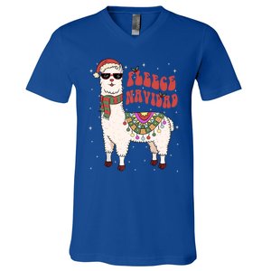 Fleece Feliz Navidad Llama Christmas Cute Xmas Gift Cool Gift V-Neck T-Shirt