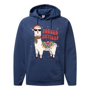 Fleece Feliz Navidad Llama Christmas Cute Xmas Gift Cool Gift Performance Fleece Hoodie