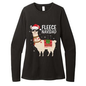 Fleece Feliz Navidad Cute Llama Christmas Womens CVC Long Sleeve Shirt