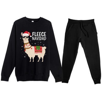 Fleece Feliz Navidad Cute Llama Christmas Premium Crewneck Sweatsuit Set