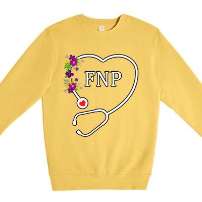 Fnp Family Nurse Practitioner Floral Heart Stethoscope Gift Premium Crewneck Sweatshirt