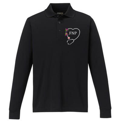 Fnp Family Nurse Practitioner Floral Heart Stethoscope Gift Performance Long Sleeve Polo