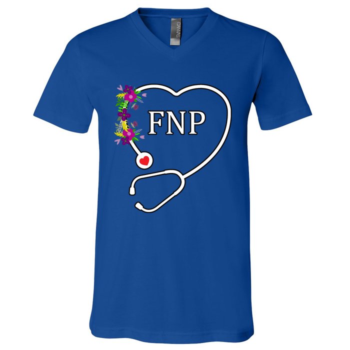 Fnp Family Nurse Practitioner Floral Heart Stethoscope Gift V-Neck T-Shirt