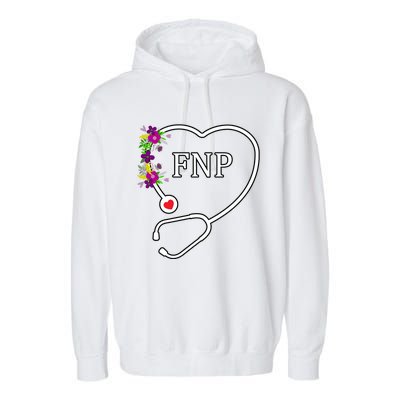 Fnp Family Nurse Practitioner Floral Heart Stethoscope Gift Garment-Dyed Fleece Hoodie