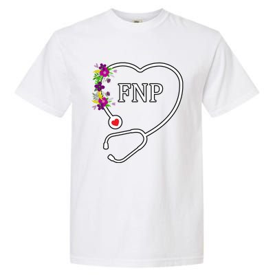 Fnp Family Nurse Practitioner Floral Heart Stethoscope Gift Garment-Dyed Heavyweight T-Shirt