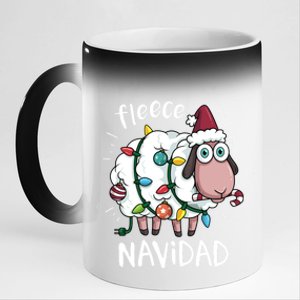 Fleece Feliz Navidad Funny Cute Sheep Christmas Sweatshirt 11oz Black Color Changing Mug