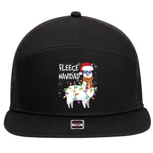 Fleece Feliz Navidad Llama Christmas 7 Panel Mesh Trucker Snapback Hat