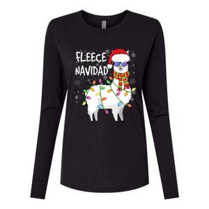 Fleece Feliz Navidad Llama Christmas Womens Cotton Relaxed Long Sleeve T-Shirt