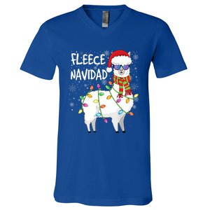 Fleece Feliz Navidad Llama Christmas V-Neck T-Shirt