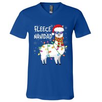 Fleece Feliz Navidad Llama Christmas V-Neck T-Shirt