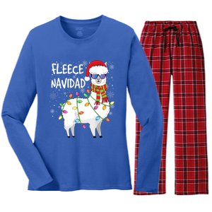 Fleece Feliz Navidad Llama Christmas Women's Long Sleeve Flannel Pajama Set 