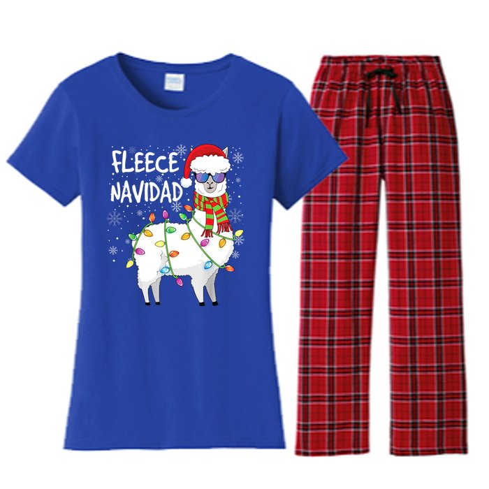 Fleece Feliz Navidad Llama Christmas Women's Flannel Pajama Set