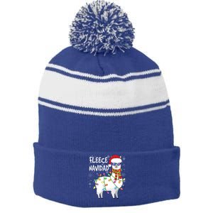 Fleece Feliz Navidad Llama Christmas Stripe Pom Pom Beanie