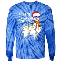 Fleece Feliz Navidad Llama Christmas Tie-Dye Long Sleeve Shirt