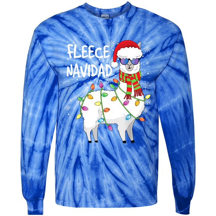 Fleece Feliz Navidad Llama Christmas Tie-Dye Long Sleeve Shirt