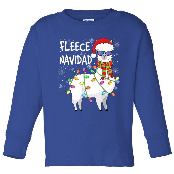 Fleece Feliz Navidad Llama Christmas Toddler Long Sleeve Shirt