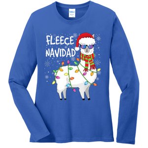 Fleece Feliz Navidad Llama Christmas Ladies Long Sleeve Shirt