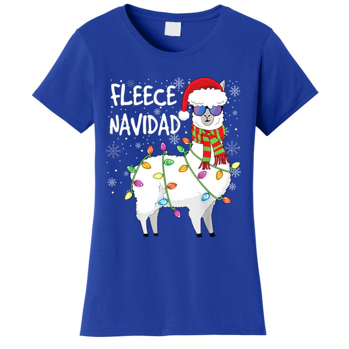 Fleece Feliz Navidad Llama Christmas Women's T-Shirt