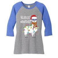 Fleece Feliz Navidad Llama Christmas Women's Tri-Blend 3/4-Sleeve Raglan Shirt