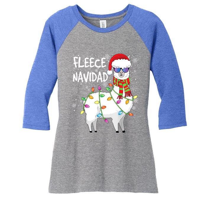 Fleece Feliz Navidad Llama Christmas Women's Tri-Blend 3/4-Sleeve Raglan Shirt