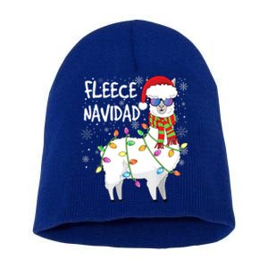 Fleece Feliz Navidad Llama Christmas Short Acrylic Beanie