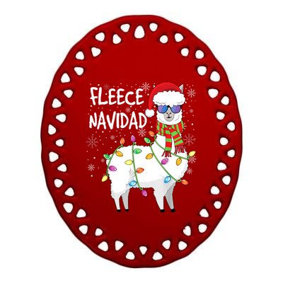 Fleece Feliz Navidad Llama Christmas Ceramic Oval Ornament