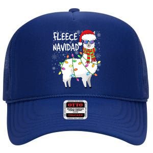 Fleece Feliz Navidad Llama Christmas High Crown Mesh Back Trucker Hat