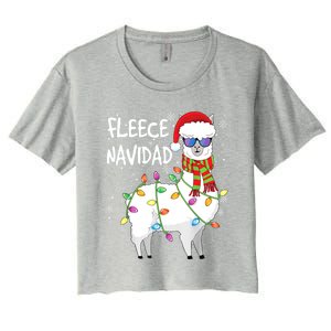 Fleece Feliz Navidad Llama Christmas Women's Crop Top Tee