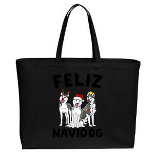 Funny Feliz Navidog Husky Dog Lover Gift Christmas Gift Cotton Canvas Jumbo Tote