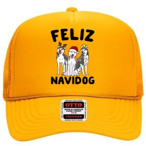 Funny Feliz Navidog Husky Dog Lover Gift Christmas Gift High Crown Mesh Back Trucker Hat