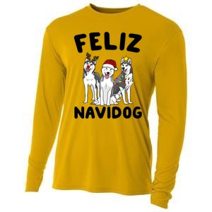 Funny Feliz Navidog Husky Dog Lover Gift Christmas Gift Cooling Performance Long Sleeve Crew