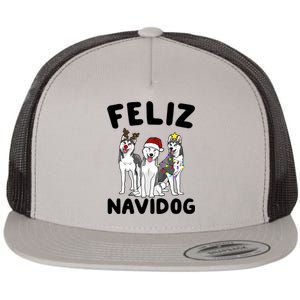 Funny Feliz Navidog Husky Dog Lover Gift Christmas Gift Flat Bill Trucker Hat