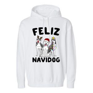 Funny Feliz Navidog Husky Dog Lover Gift Christmas Gift Garment-Dyed Fleece Hoodie