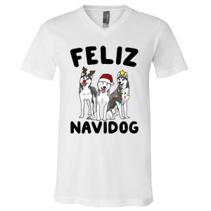 Funny Feliz Navidog Husky Dog Lover Gift Christmas Gift V-Neck T-Shirt