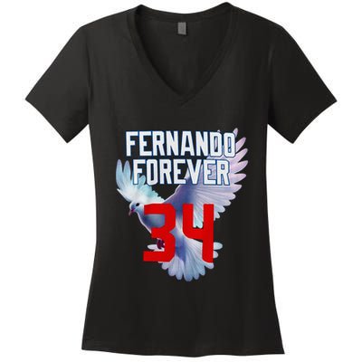 Fernando Forever Number 34 Fernando Memorial Women's V-Neck T-Shirt
