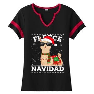 Fleece Feliz Navidad Cute Llama Christmas Ladies Halftime Notch Neck Tee